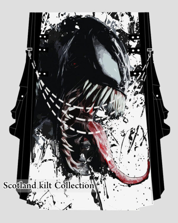 Men's Venom Kilt - Black & White Printed Design