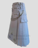 White Long Utility Kilt Men's Fashion Kilt With Chrome Chain