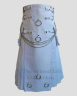 White Long Utility Kilt Men's Fashion Kilt With Chrome Chain