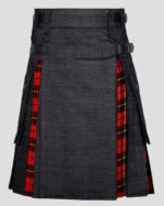 Black Denim Wallace Tartan Hybrid Kilt - Stylish & Durable Kilt