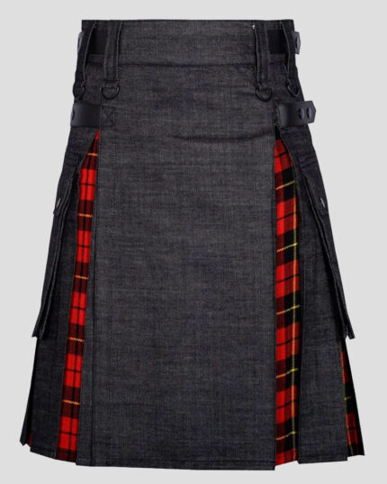 Black Denim Wallace Tartan Hybrid Kilt - Stylish & Durable Kilt