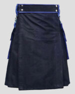 Black Utility Kilt With Blue Trimming