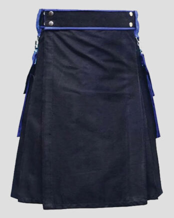 Black Utility Kilt With Blue Trimming