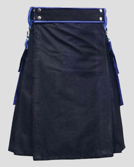 Black Utility Kilt With Blue Trimming