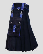 Black Utility Kilt With Blue Trimming