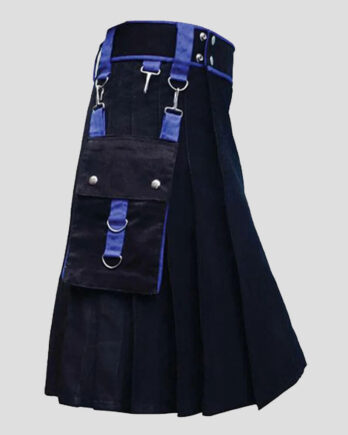 Black Utility Kilt With Blue Trimming