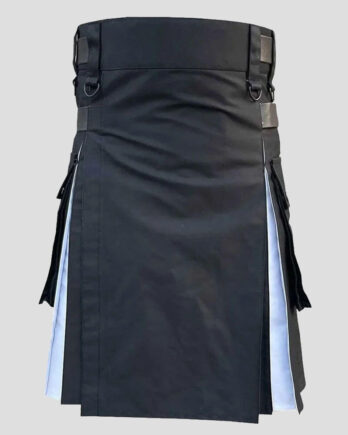 Black & White Hybrid Utility Kilt with Cargo Pockets - Stylish Design