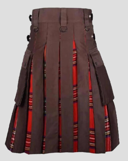 Brown Cotton & Royal Stewart Tartan Hybrid Utility Kilt - Stylish & Durable