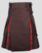 Brown Cotton & Royal Stewart Tartan Hybrid Utility Kilt - Stylish & Durable