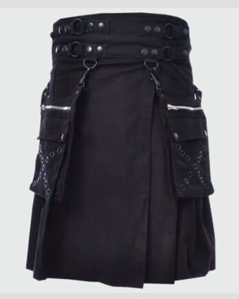 Premium Modern Black Gothic Utility Kilt with Detachable Pockets