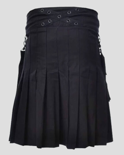 Premium Modern Black Gothic Utility Kilt with Detachable Pockets