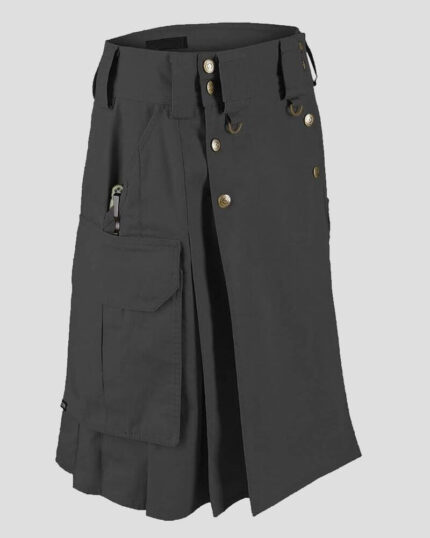 Premium Scottish Black Utility Kilt - Cargo Pockets & Tactical Style