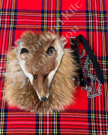 Scottish Highland Fox Face Fur Leather kilt Sporran with Chain Belt