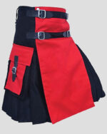 Two-Tone Black and Red Utility Kilt with Detachable Apron
