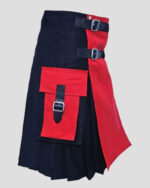 Two-Tone Black and Red Utility Kilt with Detachable Apron