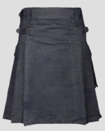 Black Denim Utility Kilt for Active Men