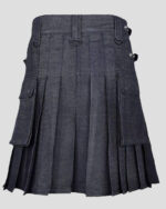 Black Denim Utility Kilt for Active Men