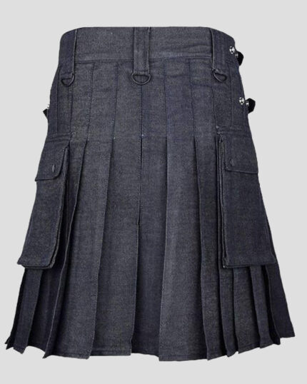 Black Denim Utility Kilt for Active Men