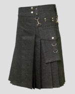 Black Detachable Denim Kilt