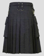 Black Detachable Denim Kilt