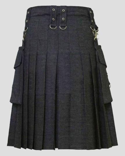 Black Detachable Denim Kilt