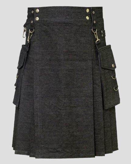 Black Detachable Denim Kilt