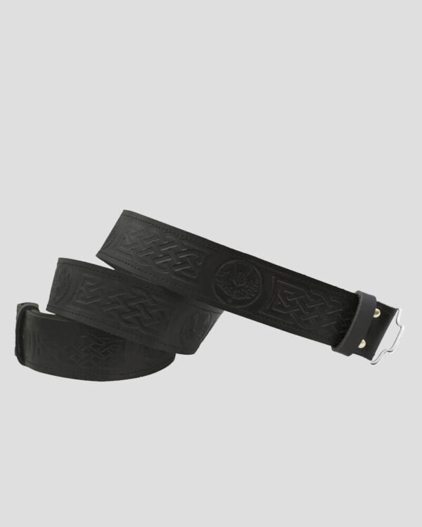 Black Thistle Embossed Leather Black Belt