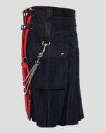 Black Two-Tone Gothic Kilt with Red Apron & Chain | Deluxe Utility Kilt