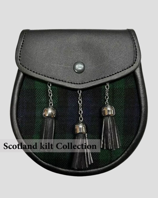 Black Watch Tartan Sporran with Leather & Chain Strap