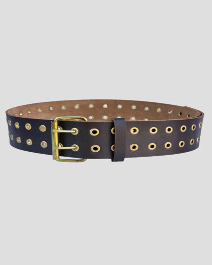 Brown Double Prong Eyelet Kilt Belt with Antique Gold Buckle