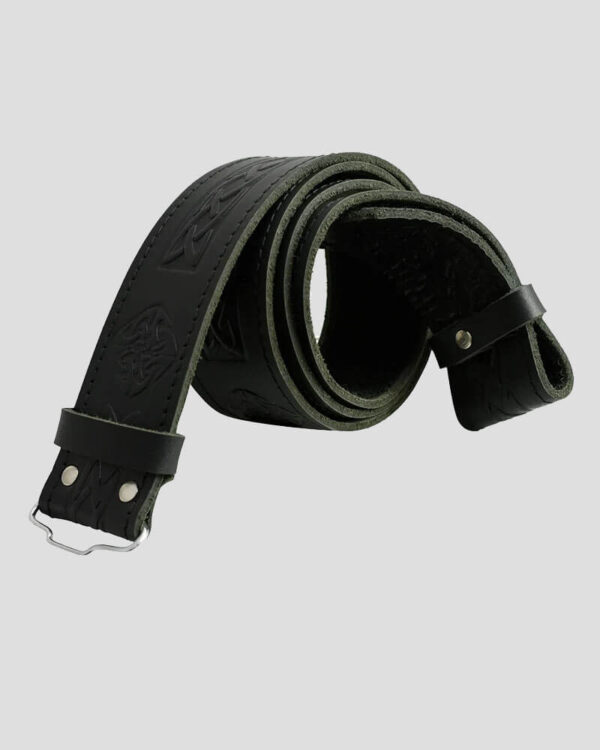 Celtic Swirl Black Leather Kilt Belt