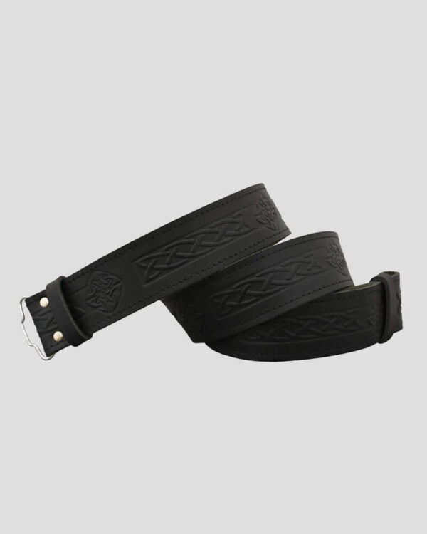 Celtic Swirl Black Leather Kilt Belt