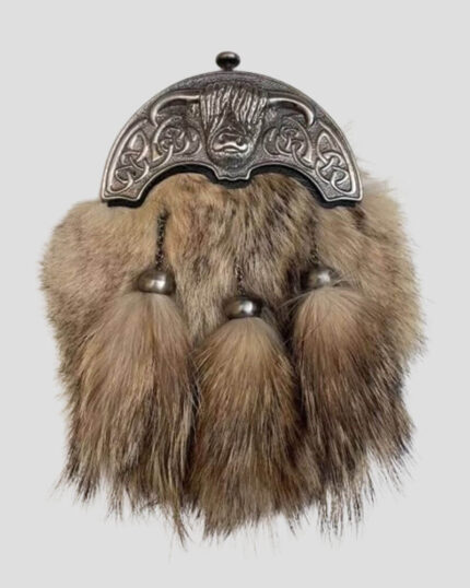 Coyote Fur Leather Sporran with Highland Cow Cantle Belt