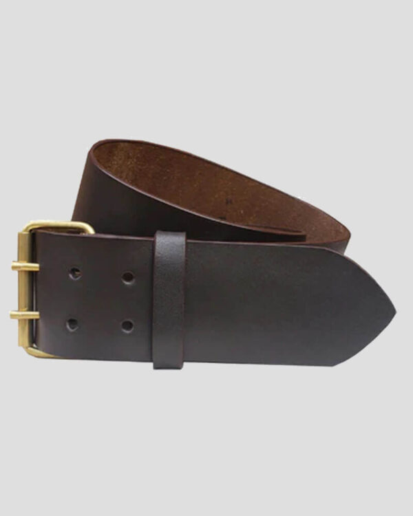 Double Prong Dark Brown Plain Leather Kilt Belt