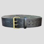 Double Prong Swirl Embossed Black Leather Kilt Belt