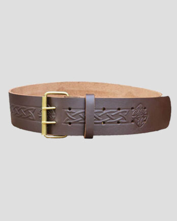 Double Prong Swirl Embossed Brown Leather Kilt Belt