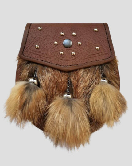 Fox Fur Semi-Dress Sporran Brown Leather Kilt Attire for Men Stylish & Durable