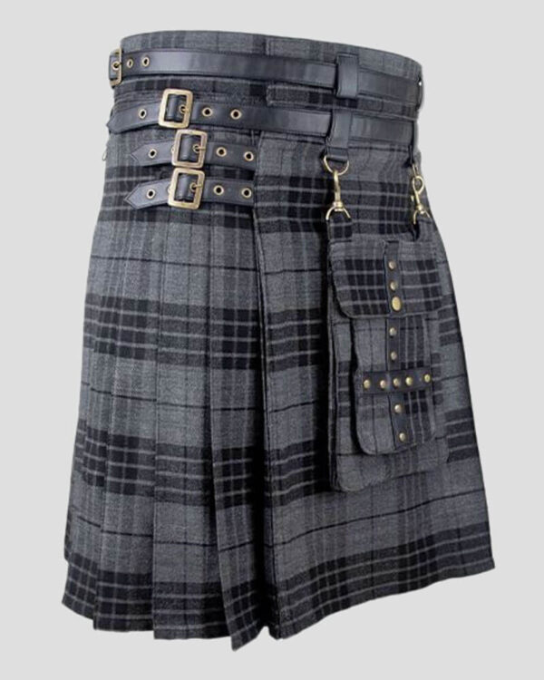 Grey Watch Tartan Utility Kilt - Men's Kilt w Detachable Pocket