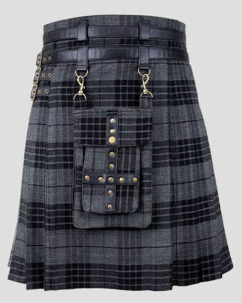 Grey Watch Tartan Utility Kilt - Men's Kilt w Detachable Pocket