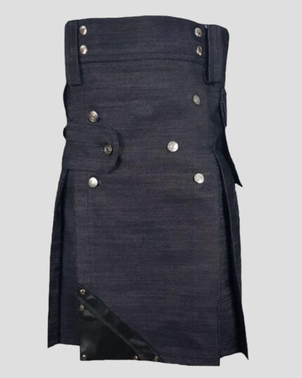 Heavy Duty Denim Kilt with Leather Straps - Durable Style