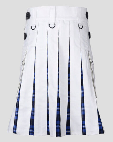 Men's White Cotton Utility Hybrid Kilt - American Patriot Tartan