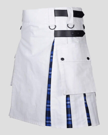 Men's White Cotton Utility Hybrid Kilt - American Patriot Tartan