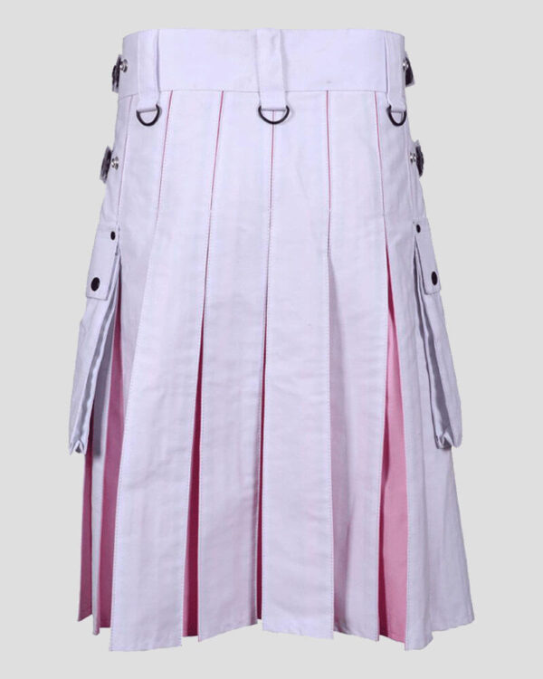 Modern White & Pink Hybrid Utility Kilt with Black Strap