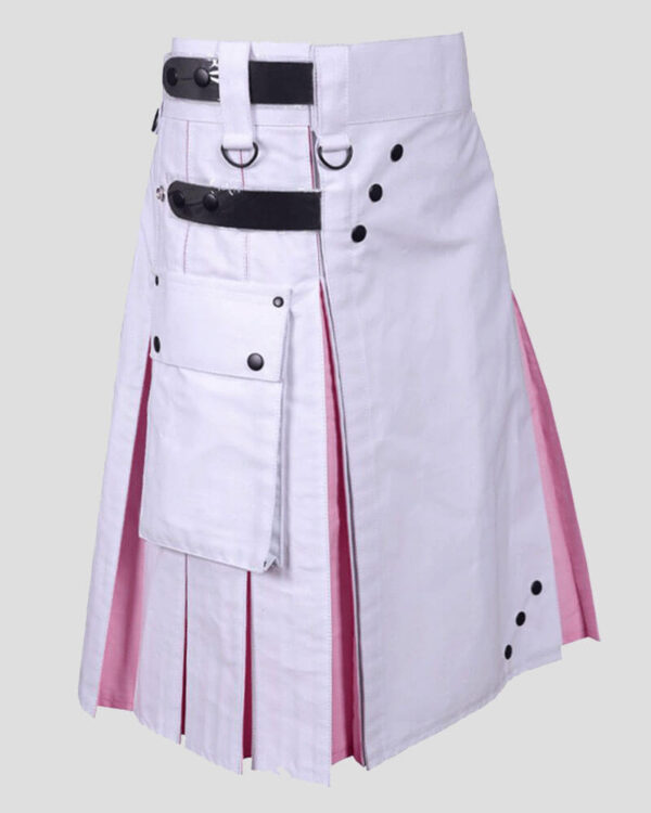 Modern White & Pink Hybrid Utility Kilt with Black Strap