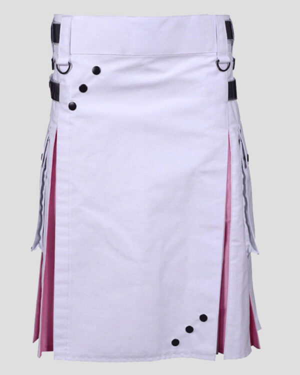 Modern White & Pink Hybrid Utility Kilt with Black Strap