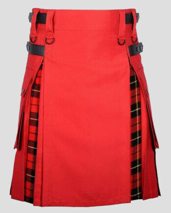 Red Utility Hybrid Kilt With Wallace Tartan