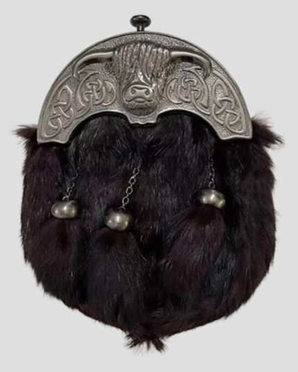 Scottish Black Dress Sporran - Coyote Fur, Belt & Cantle