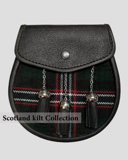 National Scottish Tartan Sporran with Leather & Chain Strap