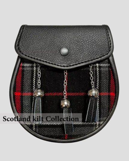 Scottish Spirit of Highlander Tartan Sporran with Leather & Chain Strap