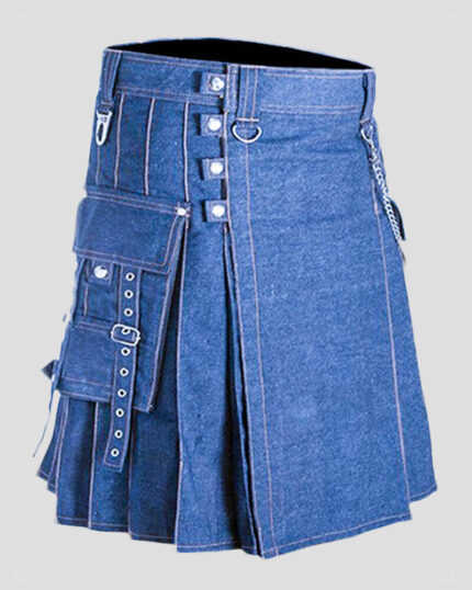 Stylish Blue Denim Kilt for Men with Side Straps Design